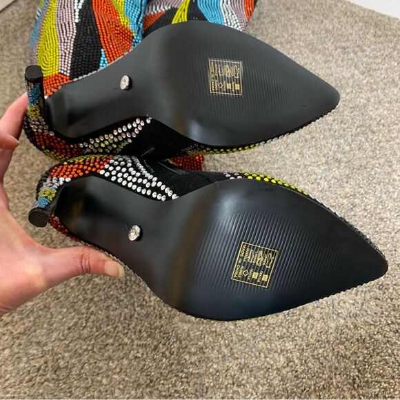 AZALEA WANG Glamoraour EMBELLISHED STILETTO BOOT thigh high 4in heel woman’s 7 - Picture 4 of 9